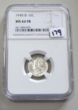 1945-D MERCURY DIME NGC 66 FB FULL BANDS!