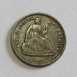 1861 SEATED HALF DIME BETTER GRADE AND DATE