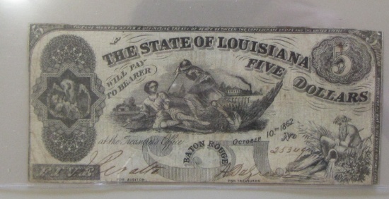 1862 $5 LOUISIANA OBSOLETE