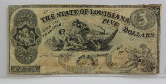 $5 LOUISIANA OBSOLETE 1862
