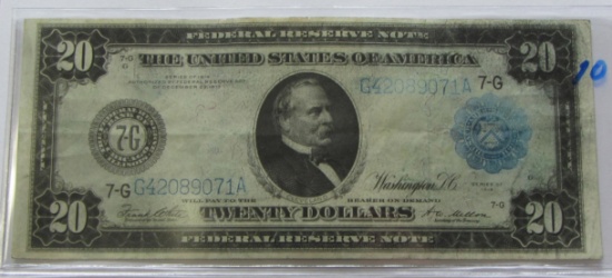 $20 FEDERAL RESERVE NOTE 1914 SOME FADING