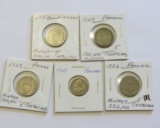 Lot of 5 - Mixed 1929 & 1932 Panama Coins