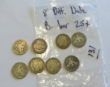 LOT OF 8 DIFFERENT DATE BARBER QUARTERS