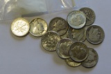Lot of 13 - 10 Mixed Dates Silver Roosevelt Dimes & 3 Mercury Dimes