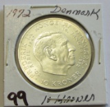 1972 Silver Denmark 10 Kroner UNC