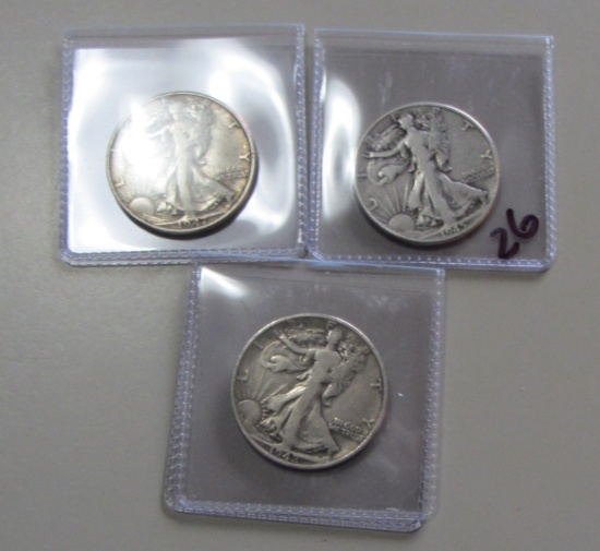 3 WALKING LIBERTY HALF DOLLARS