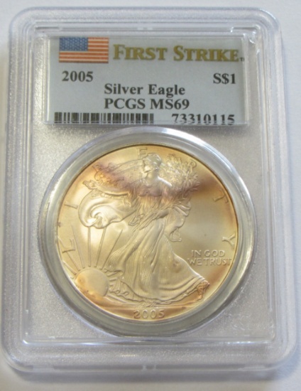 2005 American Silver Eagle PCGS MS69 First Strike - Beautiful Toning