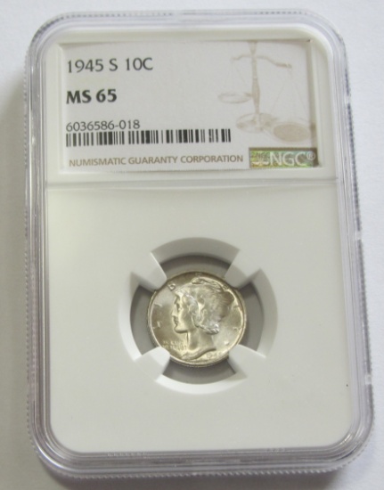 1945-S MERCURY DIME NGC 65