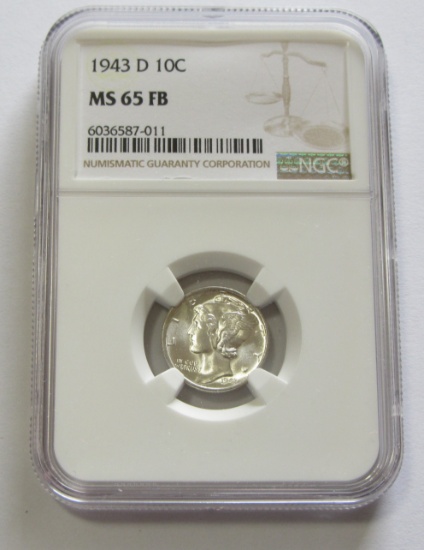 1943-D MERCURY DIME NGC 65 FB