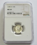 1945-D MERCURY DIME NGC 65