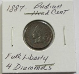 1887 Indian Head Cent Full Liberty/4 Diamonds