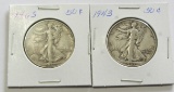 Lot of 2 - 1943 & 1946-S Walking Liberty Half Dollar