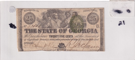 GEORGIA SOUTHERN STATES CONFEDERATE OBSOLETE 1863