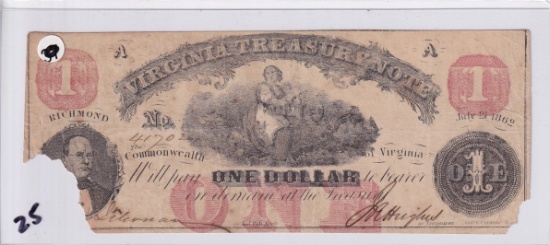 $1 VIRGINIA OBSOLETE 1862