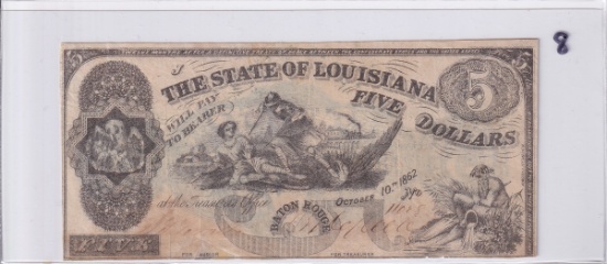 $5 LOUISIANA OBSOLETE 1862