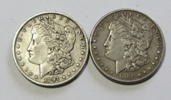 LOT OF 2 MORGAN SILVER DOLLARS $1 DATES AS SHOWN