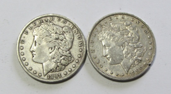 LOT OF 2 MORGAN SILVER DOLLARS $1 DATES AS SHOWN