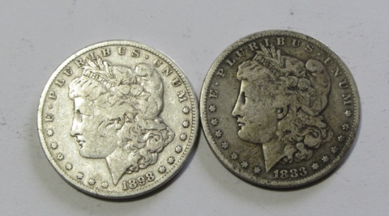 LOT OF 2 MORGAN SILVER DOLLARS $1 DATES AS SHOWN