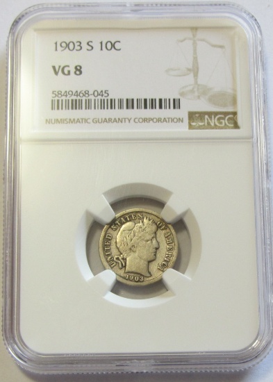 1903-S BARBER DIME NGC 8