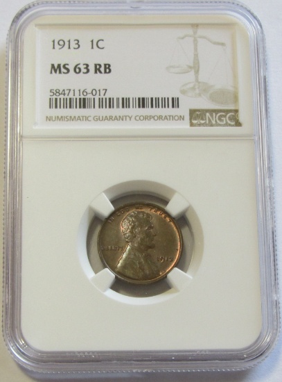 1913 WHEAT CENT NGC 63 RB