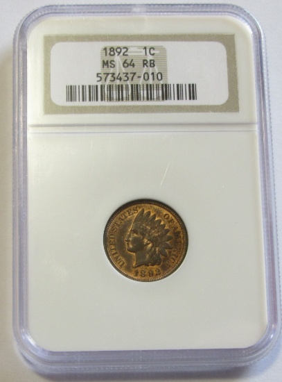 1892 INDIAN HEAD CENT NGC 64 RED BROWN