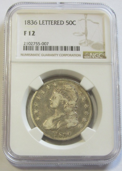 1836 LETTERED EDGE BUST HALF NGC F12