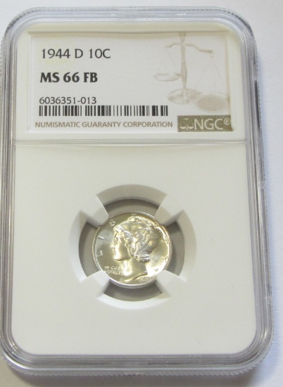1944-D MERCURY DIME BLAST WHITE NGC 66 FB