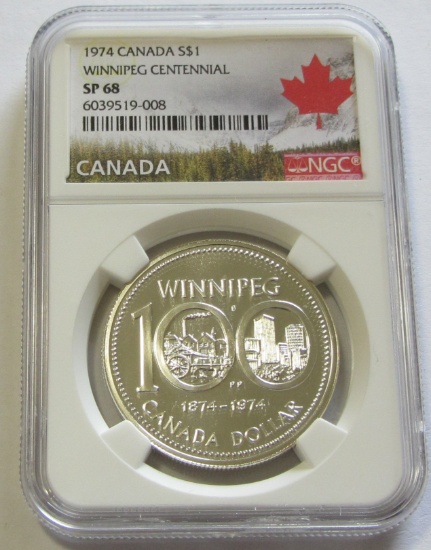 1974 SILVER $1 CANADA WINNIPEG NGC 68