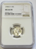 1944-D MERCURY DIME BLAST WHITE NGC 66 FB