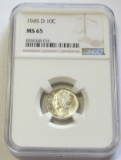 1945-D MERCURY DIME NGC 65