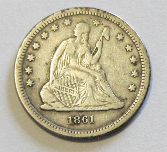 1861 SEATED QUARTER 25C