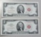 Lot of 2 - 1963A $2 Red Seal - Consecutive Banknotes - GEM UNC