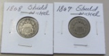 Lot of 2 - 1867 & 1868 Shield Nickel