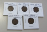 Lot of 5 - 1883, 1889, 1890, 1891 & 1898 Indian Head Cent VF/XF