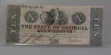 1862 $10 The State Of Georgia Note