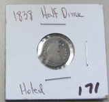 1838 HALF DIME HOLED