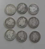 LOT OF 9 MIXED DATE BARBER QUARTERS