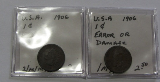 Two 1906 Indian Head cents