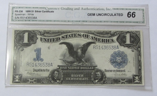 STUNNING $1 1899 BLACK EAGLE SILVER CERTIFICATE GEM 66 FR. 236