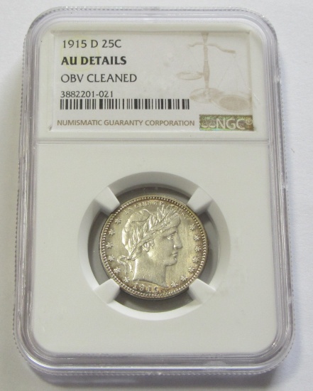 1915-D BARBER QUARTER NGC ALMOST UNCIRCULATED