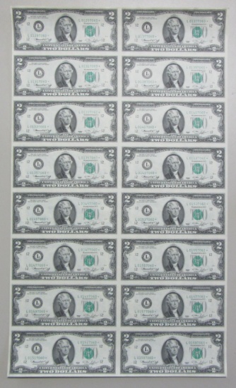 $2 STAR 1976 SHEET OF 16 SAN FRANCISCO DISTRICT FEDERAL RESERVE NOTES