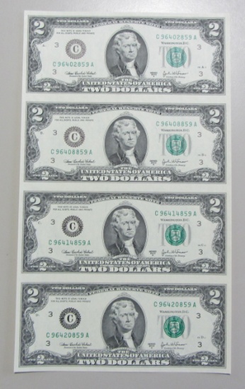 $2 SHEET OF 4 2003-A PHILADELPHIA FEDERAL RESERVE NOTES