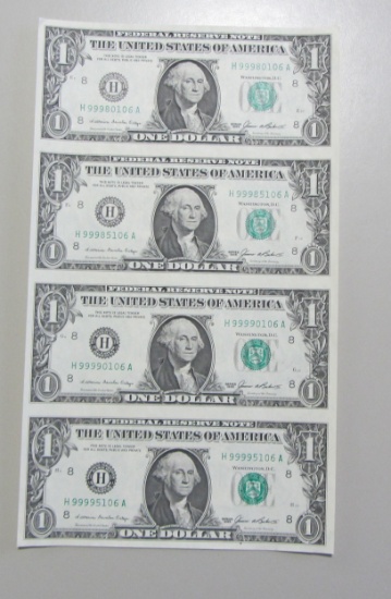 $1 SHEET OF 4 1985 ST LOUIS DISTRICT FEDERAL RESERVE NOTES