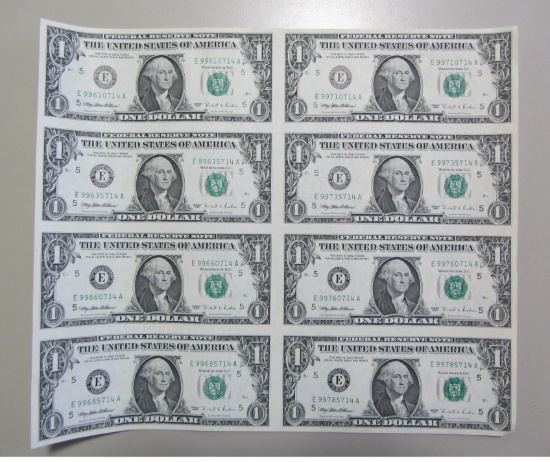SHEET OF 8 $1 RICHMOND 1995 FEDERAL RESERVE NOTES