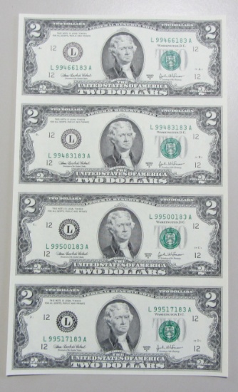 $2 SHEET OF 4 2003-A FEDERAL RESERVE NOTES SAN FRANCISCO