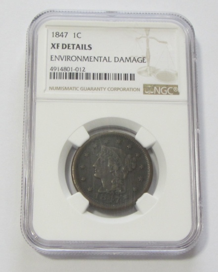 1847 LARGE CENT NGC XF