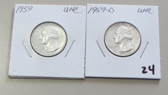 1959 and 1959 D uncirculated quarters