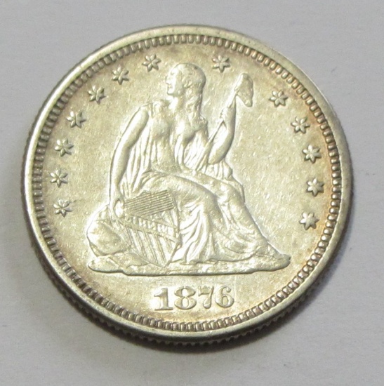 1876-S SEATED QUARTER AU/BU