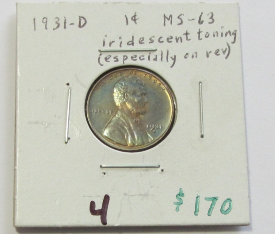 Toned 1931 D high grade wheat cent
