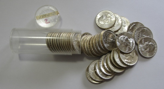 BEAUTIFUL BRILLIANT UNCIRCULATED ROLL OF SILVER 1960-D QUARTERS 40 COINS